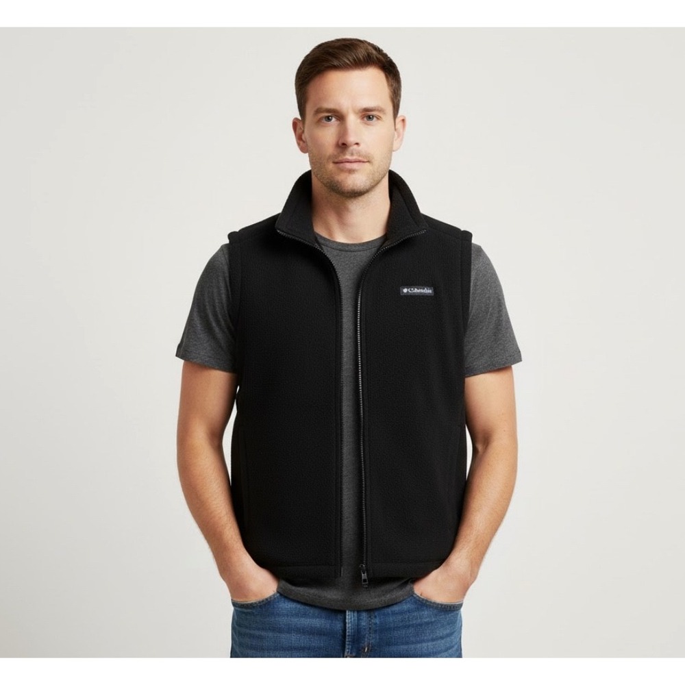 Columbia Men's Lg Steens Mountain Fleece Black Vest Lightweight Outdoor‎ Gear